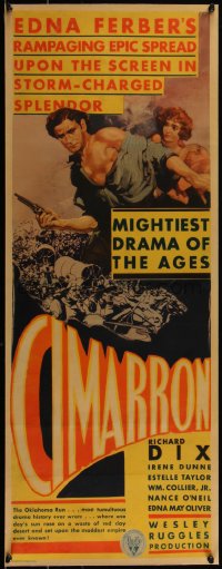 4y0012 CIMARRON insert 1931 great art of Richard Dix & Irene Dunne, Edna Ferber, ultra rare!