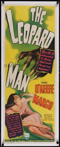 4y0014 LEOPARD MAN insert 1943 Tourneur, Val Lewton, giant cat claw over sexy Margo, beyond rare!