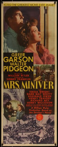 4y0015 MRS. MINIVER insert 1942 Greer Garson, Pidgeon, Wyler, voted the greatest movie ever, rare!