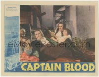4y0214 CAPTAIN BLOOD LC 1935 smiling Errol Flynn & Basil Rathbone both pointing guns from bed!