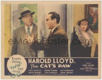 4y0538 CAT'S PAW LC 1934 Una Merkel hides as Harold Lloyd stops George Barbier from entering room!
