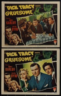 4y0661 DICK TRACY MEETS GRUESOME 2 LCs 1947 art and images of bad guy Boris Karloff, Ralph Byrd!