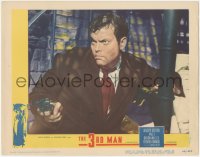 4y0245 THIRD MAN LC #8 1949 best close up of Orson Welles pointing gun in sewer, classic film noir!