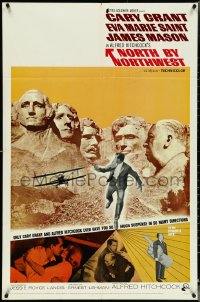 4y0977 NORTH BY NORTHWEST 1sh R1966 Cary Grant w/cropduster & Mt. Rushmore, Hitchcock shown!