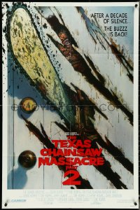 4y1082 TEXAS CHAINSAW MASSACRE PART 2 1sh 1986 Tobe Hooper horror sequel, cool Huston art!