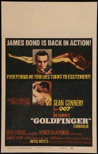 4y0069 GOLDFINGER WC 1964 two great images of Sean Connery as James Bond 007 & golden Shirley Eaton!