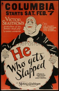 4y0070 HE WHO GETS SLAPPED WC 1924 art of Lon Chaney in full clown make up, Victor Sjostrom, rare!