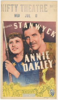 4y0128 ANNIE OAKLEY mini WC 1935 great close up of Barbara Stanwyck & Preston Foster, very rare!