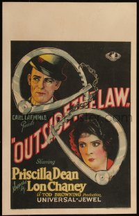 4y0076 OUTSIDE THE LAW WC 1920 jewel thieves Lon Chaney & Priscilla Dean joined by handcuffs, rare!