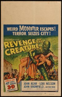 4y0077 REVENGE OF THE CREATURE 3D WC 1955 wonderful Reynold Brown art of monster holding girl!