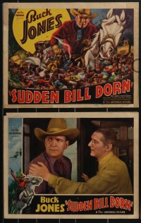 4y0618 SUDDEN BILL DORN 8 LCs 1937 great images of western cowboy Buck Jones, w/cool title card art!
