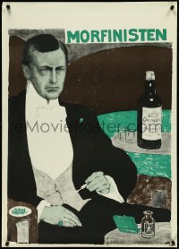 4z0057 MORPHINE TAKERS Danish 1911 art of drug addict man in tuxedo with poison & booze, ultra rare!