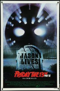 4z0956 FRIDAY THE 13th PART VI 1sh 1986 Jason Lives, cool image of hockey mask over tombstone!