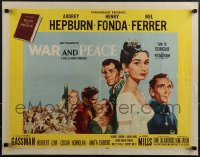 4z0658 WAR & PEACE 1/2sh 1956 art of Audrey Hepburn, Fonda & Mel Ferrer, Tolstoy, yellow style!