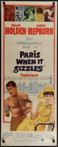 4z0230 PARIS WHEN IT SIZZLES insert 1964 Audrey Hepburn with gun & barechested William Holden!