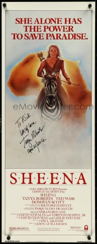 4z0241 SHEENA signed insert 1984 by Tanya Roberts, art of her w/bow & arrows riding zebra in Africa!