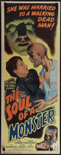 4z0242 SOUL OF A MONSTER insert 1944 blood-chilling horror, cool art of zombie attacking!