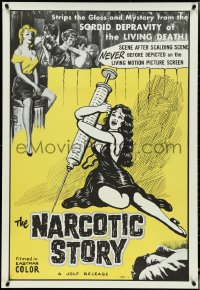 4z1039 NARCOTIC STORY 1sh 1958 great drug needle image, sordid depravity of the living death!