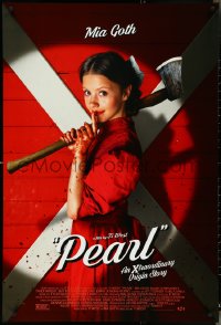 4z1049 PEARL DS 1sh 2022 great image of Mia Goth in the title role with bloody axe, Ti West!
