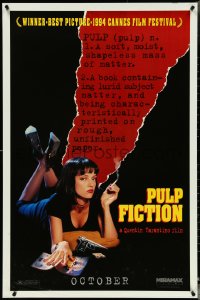 4z1058 PULP FICTION teaser 1sh 1994 Quentin Tarantino, sexy Uma Thurman smoking by black background!
