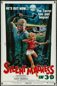 4z1089 SILENT MADNESS 1sh 1984 3D psycho, cool horror art, he's out now & the terror has just begun!