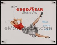 4z0055 GOODYEAR 17x21 advertising poster 1950s Dickens art of smoking woman with stick-on-soles!
