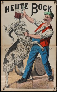 4z0035 HEUTE BOCK 27x44 German special poster 1890s art of goat fighting man for his beer, rare!
