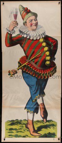 4z0026 JESTER 27x64 German poster 1890s colorful art of joker holding drink, ultra rare!