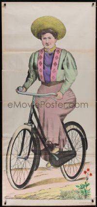 4z0025 WOMAN ON BICYCLE 30x64 German poster 1890s great colorful art, ultra rare!