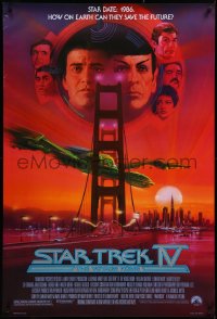 4z1095 STAR TREK IV 1sh 1986 art of Leonard Nimoy, Shatner & Klingon Bird-of-Prey by Bob Peak!