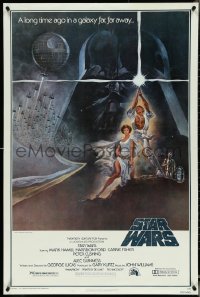4z1096 STAR WARS style A fourth printing 1sh 1977 A New Hope, Jung art of Vader over Luke & Leia!