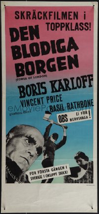 4z0337 TOWER OF LONDON Swedish stolpe R1965 executioner Boris Karloff Basil Rathbone, Aberg, ultra rare!