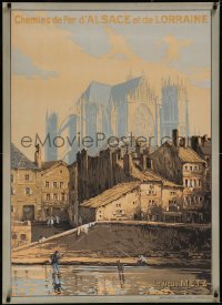 4z0032 LE VIEUX METZ 30x41 French travel poster 1920s F. Marks art of the cathedral over city, rare!