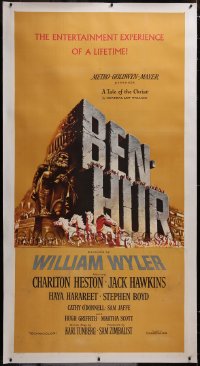 5a0026 BEN-HUR linen 3sh 1960 Charlton Heston, William Wyler classic religious epic, chariot art!