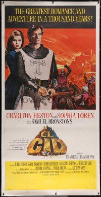 5a0028 EL CID linen 3sh 1961 Anthony Mann, art of armored Charlton Heston & sexy Sophia Loren!
