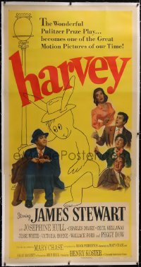 5a0030 HARVEY linen 3sh 1950 great image of James Stewart sitting with 6 foot imaginary rabbit, rare!