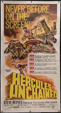 5a0032 HERCULES UNCHAINED linen 3sh 1960 great art of world's mightiest man Steve Reeves, very rare!