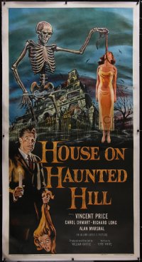 5a0035 HOUSE ON HAUNTED HILL linen 3sh 1959 classic art of Vincent Price w/ skeleton & hanging girl!