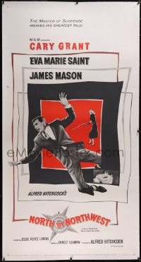 5a0041 NORTH BY NORTHWEST linen 3sh 1959 Hitchcock classic, Cary Grant & Eva Marie Saint, very rare!