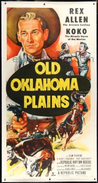 5a0043 OLD OKLAHOMA PLAINS linen 3sh 1952 art of Arizona Cowboy Rex Allen and Koko the Miracle Horse!