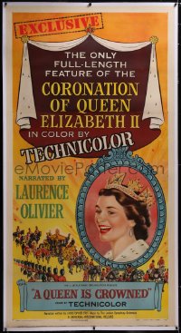 5a0045 QUEEN IS CROWNED linen 3sh 1953 Queen Elizabeth II's coronation feature-length documentary!