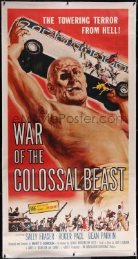 5a0052 WAR OF THE COLOSSAL BEAST linen 3sh 1958 Albert Kallis art of the towering terror from Hell!