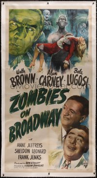 5a0053 ZOMBIES ON BROADWAY linen 3sh 1944 creepy Bela Lugosi, Wally Brown, Alan Carney, ultra rare!