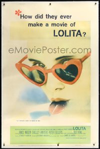 5a0017 LOLITA linen 40x60 1962 Stanley Kubrick, sexy Sue Lyon with heart sunglasses & lollipop, rare!
