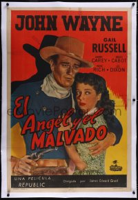 5a0517 ANGEL & THE BADMAN linen Argentinean 1947 c/u of cowboy John Wayne & sexy Gail Russell, rare!