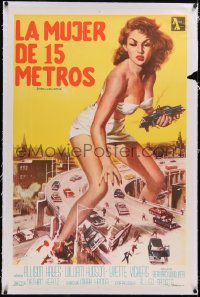 5a0519 ATTACK OF THE 50 FT WOMAN linen Argentinean 1958 art of big Allison Hayes over highway, rare!