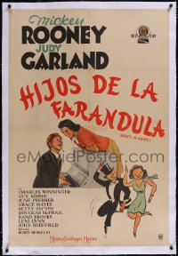 5a0520 BABES IN ARMS linen Argentinean 1939 Hirschfeld-like art of Rooney & Judy Garland, Berkeley!