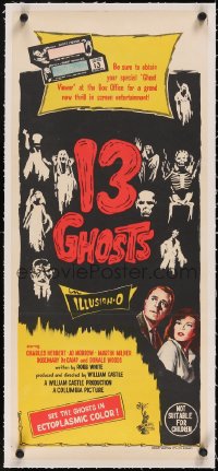 5a0680 13 GHOSTS linen Aust daybill 1960 William Castle, spooky art, cool horror in ILLUSION-O!