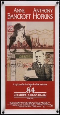 5a0682 84 CHARING CROSS ROAD linen Aust daybill 1987 cool artwork of Anthony Hopkins & Anne Bancroft!