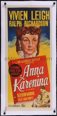 5a0686 ANNA KARENINA linen Aust daybill 1948 Julien Duvivier, art of Vivien Leigh, Leo Tolstoy!